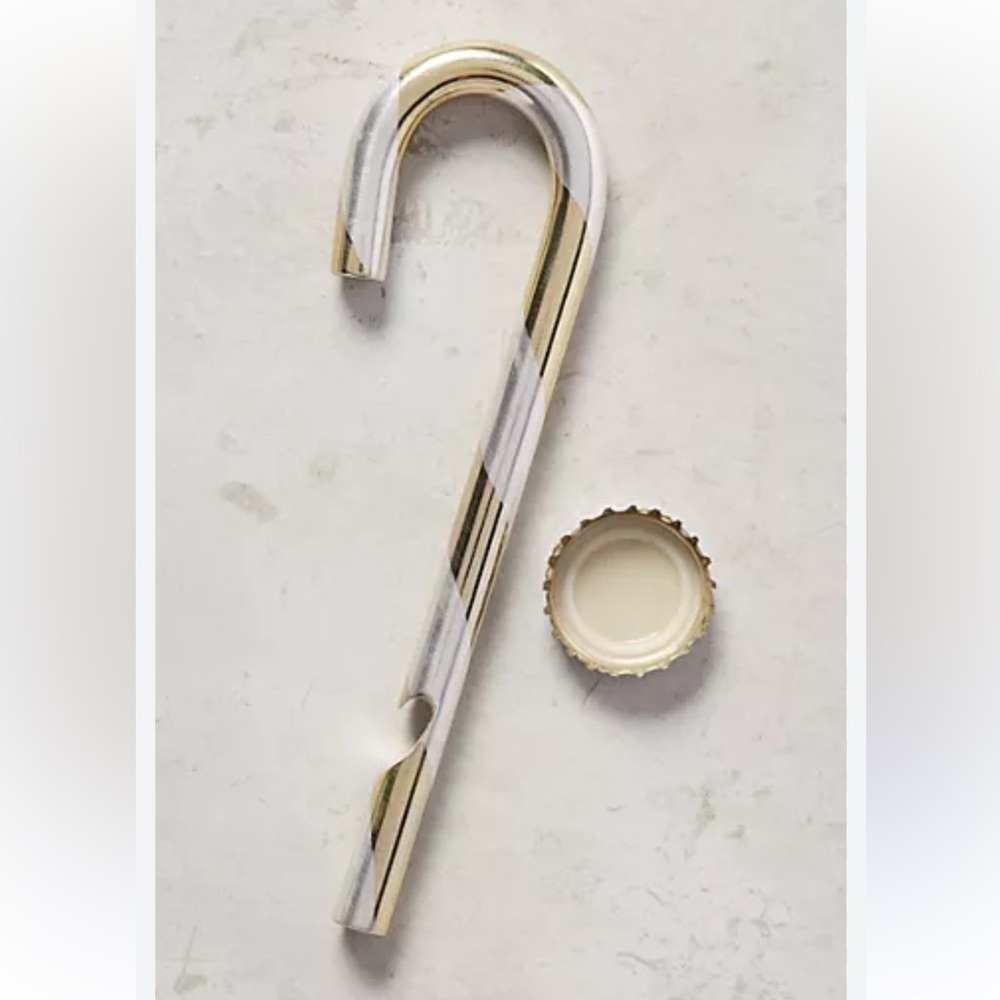 Anthropologie- Candy Cane Gold and White Swirled Agate Bottle Opener, NWT